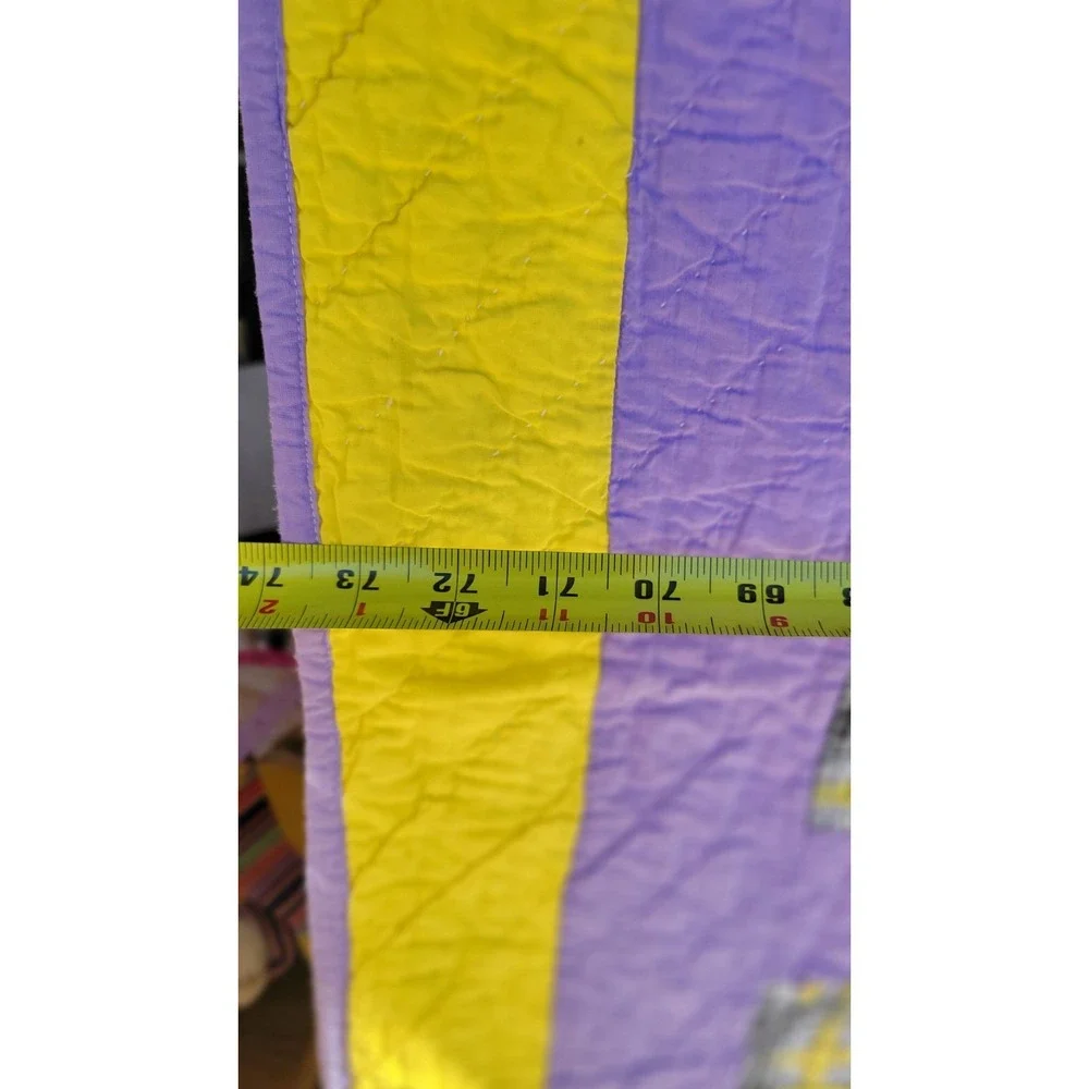 Handmade Nine Patch Quilt Purple Yellow Full Queen Cottage Farmhouse 86 x 74‎